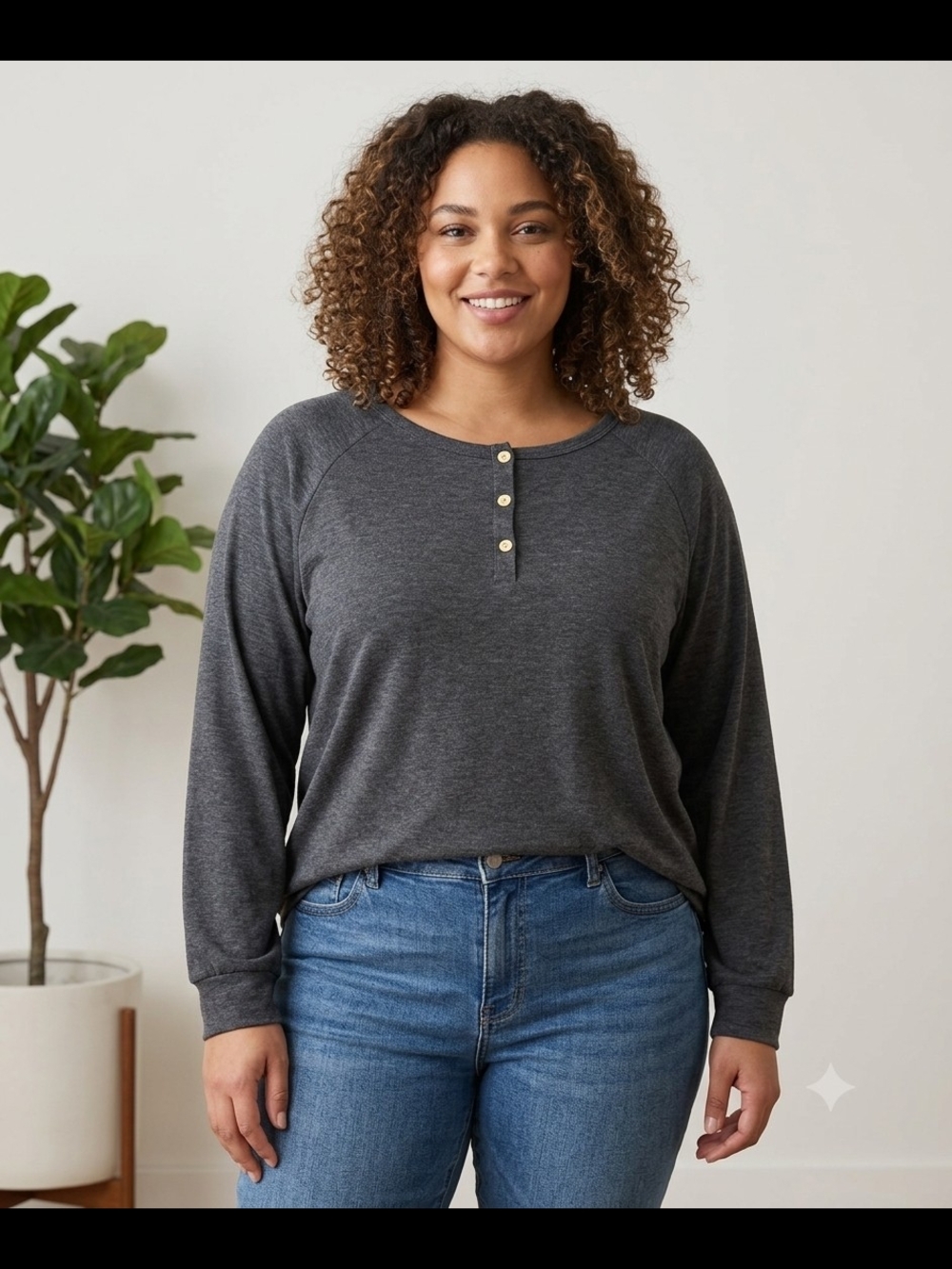 Automet Heather Charcoal Grey Raglan Henley Long Sleeve Top 2XL